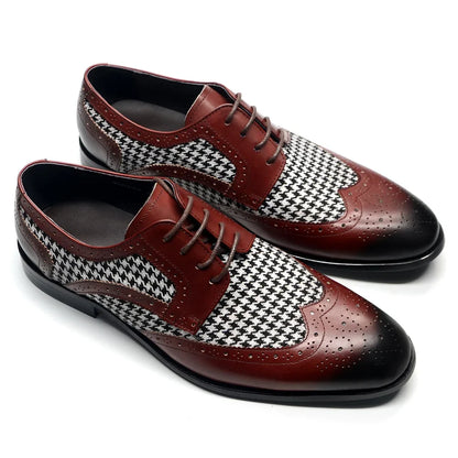 Mens Dress Shoes Original Luxurry Fabric and Genuine Leather Brogue Social Party Business Lace Up Derby Wedding Formal Shoes Men