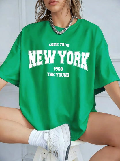 Quando 1968 A Nova Iorque É Jovem Camisetas Femininas De Algodão Oversize Camisetas Diárias Criatividade Roupa Casual Individual De Rua