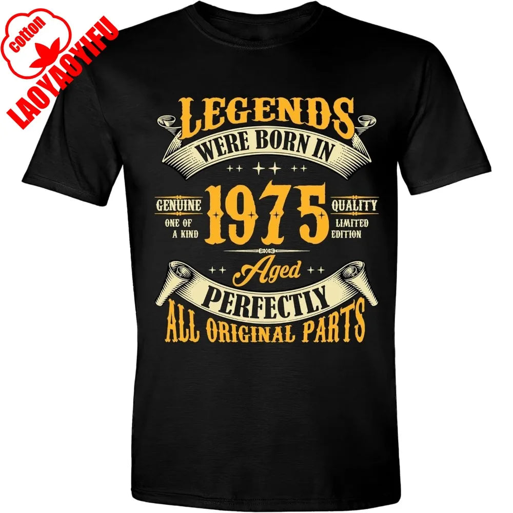 ‌1975 Vintage Birthday Shirt 50th Year Legend Born Graphic Cotton Tee for Men Soft Funny Retro Gift Idea Dad Husband Uncle Shirt