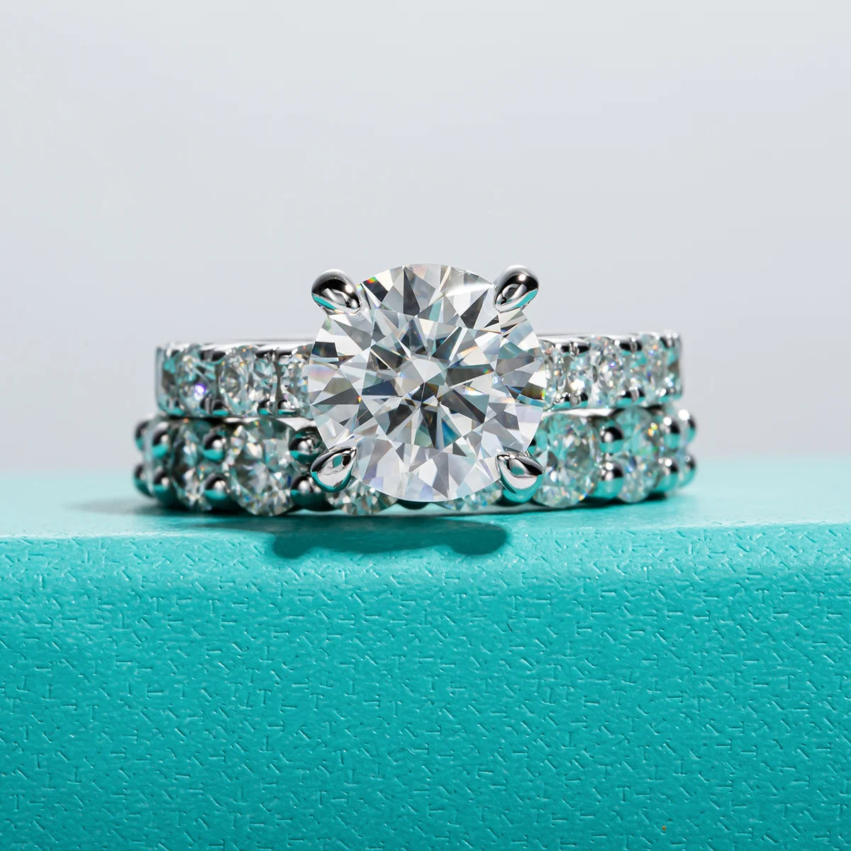 3.5ct Main Stone D Color Moissanite Diamond Engagement Eternity Band 925 Sterling Silver Rings Set For Women