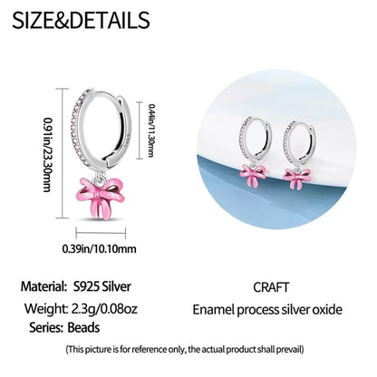 Earrings For Womens 925 Silver Color Pink Rainbow Horse Bear Bee Double Hoop Earrings Fine Engagement Anniversary Jewelry Gifts