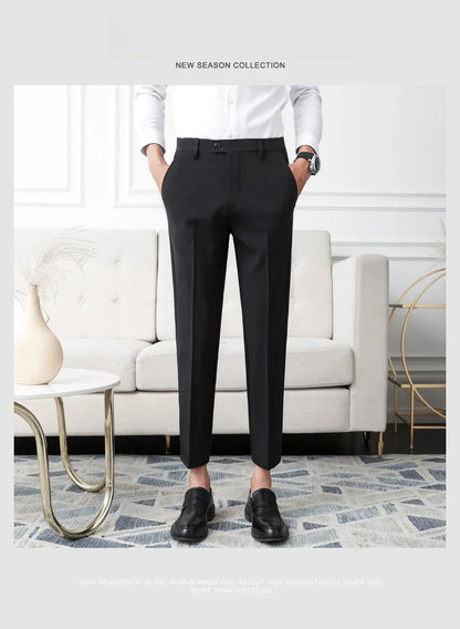 Thickened Fleece Men's Casual Straight Leg Pants Autumn Winter Elastic Slim Fit Korean Style Fashionable Nine Point Long Trou...