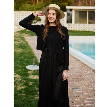 Women Sleeveless Dress Elastic Waist Skirt Cable Cardigan Clothing Elegant