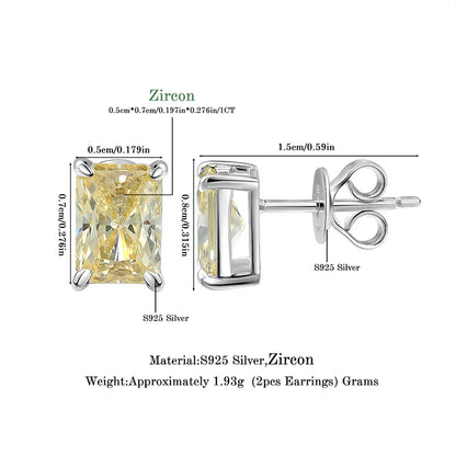 100% 925 Sterling Silver Sparkling 5*7mm Yellow Zircon High Carbon Diamond Stud Earrings For Women Party Fine Jewelry Gift