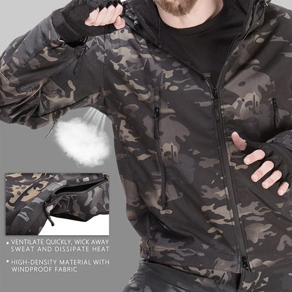 Tactical Winter Set Men's Outdoor Windproof Waterproof Suit Multi-Pocket Soft Shell Hooded Jackets Sharkskin Work Pants