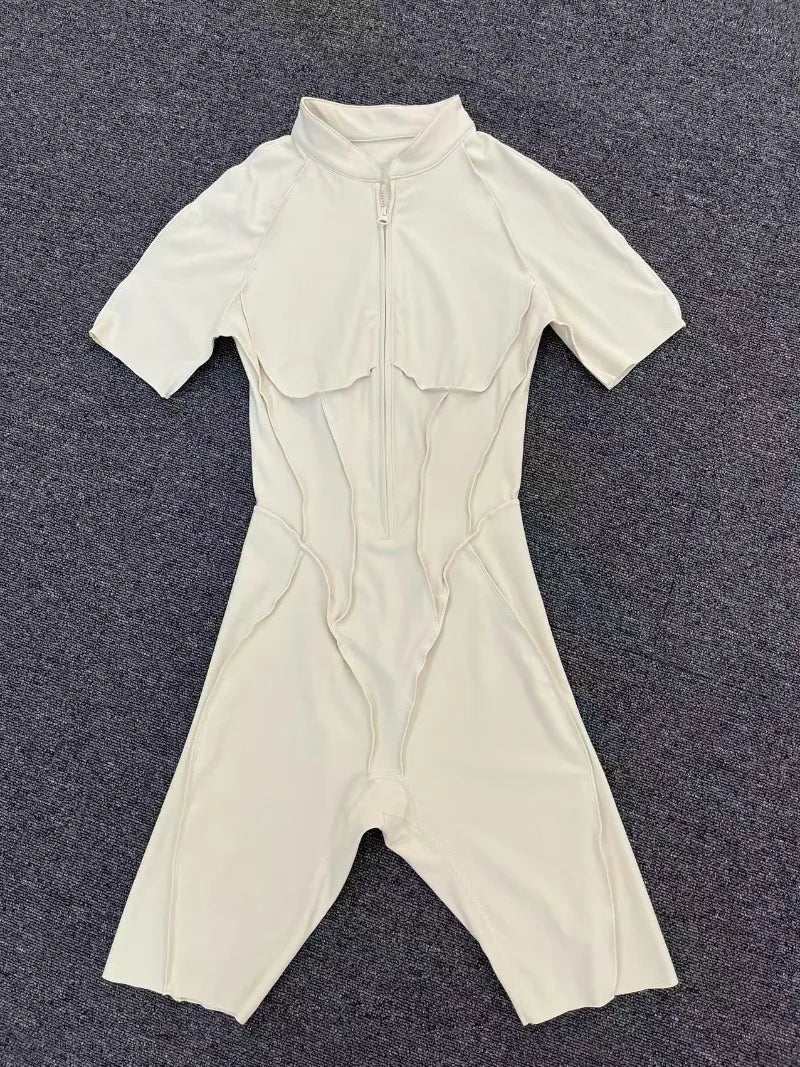 Zipper Short-sleeved Yoga Sports Fitness Jumpsuits Sets Without Chest Pad Tight Bodysuits Shorts Gym Workout Clothes for Women