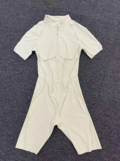 Zipper Short-sleeved Yoga Sports Fitness Jumpsuits Sets Without Chest Pad Tight Bodysuits Shorts Gym Workout Clothes for Women