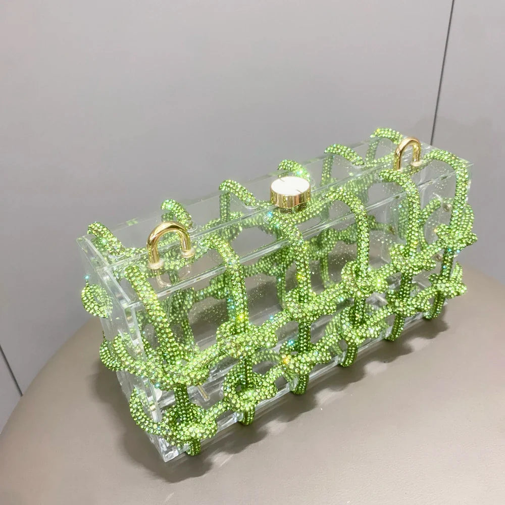 Bolsa de Noite com Alça e Strass Prateada de Cristal Feita à Mão para Mulheres, Bolsas e Bolsas de Mão de Designer de Luxo para Banquete