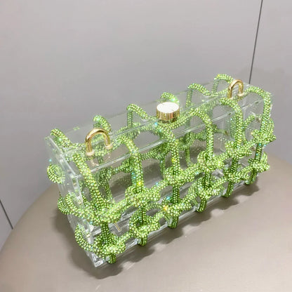 Bolsa de Noite com Alça e Strass Prateada de Cristal Feita à Mão para Mulheres, Bolsas e Bolsas de Mão de Designer de Luxo para Banquete