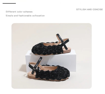 Girls Sandals Small Cute Flowers Close-toed Sandals For Girl 2025 Spring Summer Kids Flats Girls Ankle Strap Sandals