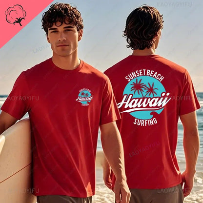Hawaiian Traditions North Shore Hawaii Surfing Men Women White High Qulaty Cotton T-shirt Comfortable Beach-style Surf Tee Tops
