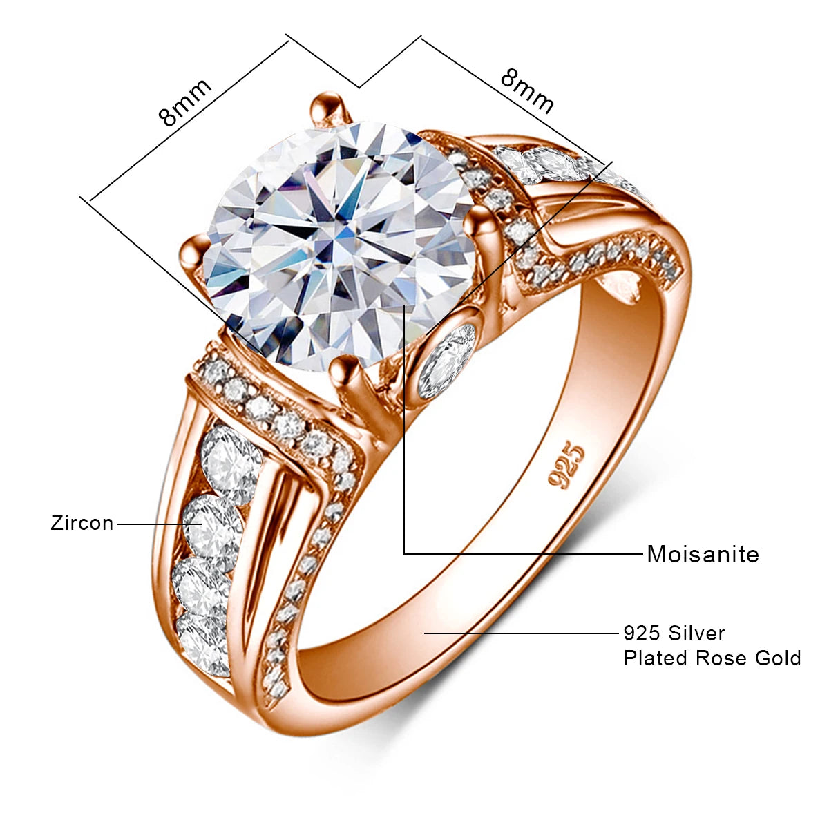 Luxury 2 Carats Moissanite Rings For Women Pure 925 Sterling Silver Wedding Band Female Jewelry Accessories GRA Certified
