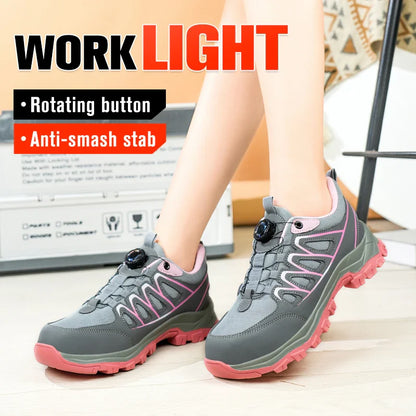 Rotating Button New Safety Shoes Women Anti-smash Anti-puncture Work Shoes Fashion Female Sport Shoes Security Protective Shoes