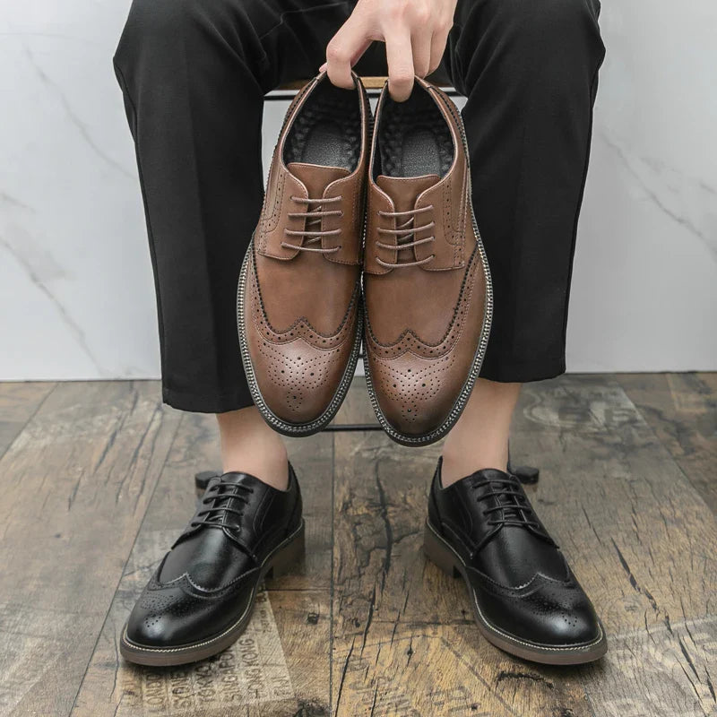Men Lace Up Derby Shoes PU Solid Color Round Toe Business Casual Fashion Formal Shoes