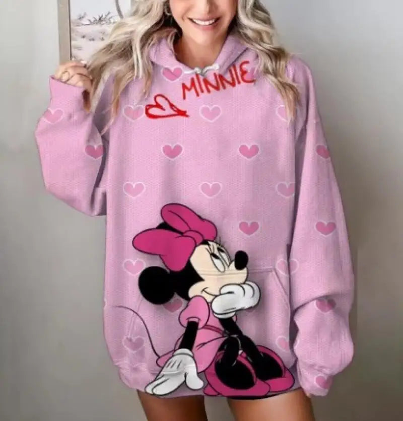 Mickey Mouse Red Hoodie Women 2025 Autumn Oversized Printed Pullover Casual Streetwear Disney Y2K Aesthetic Fashion Comfortable