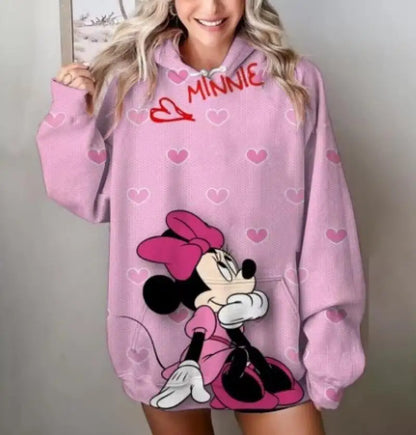 Mickey Mouse Red Hoodie Women 2025 Autumn Oversized Printed Pullover Casual Streetwear Disney Y2K Aesthetic Fashion Comfortable
