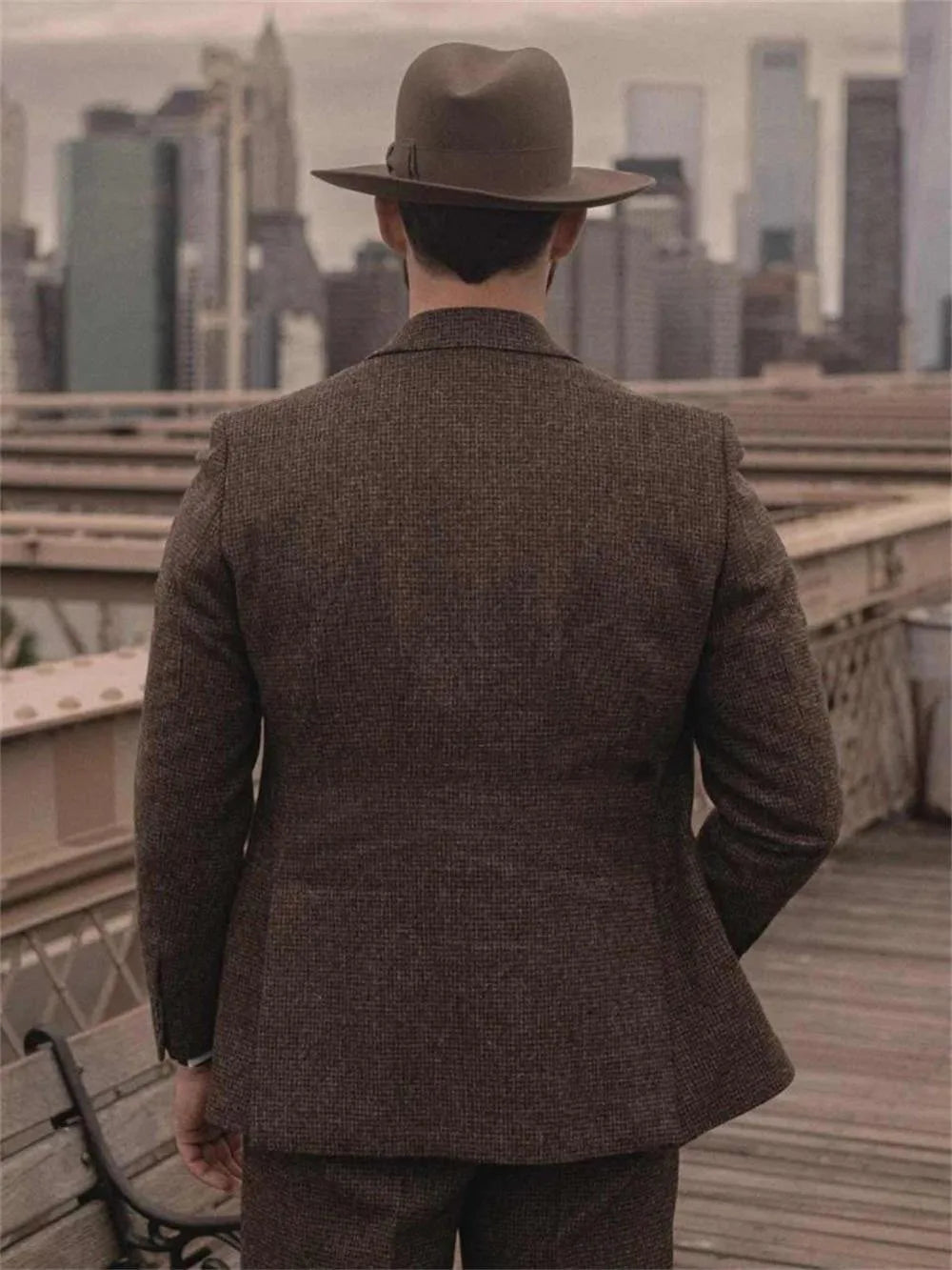 Italian Vintage Wool Bblend Men's suit 3pc Set Suit Jacket Vest Pants High Quality Men's Wool Suit Set Sports Casual Suit Coat