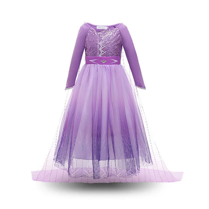 2026 Princess Girl Dress Snow Queen Halloween Cosplay Elsa Party Purple Costume Role Play Clothes Children Outfit Dress