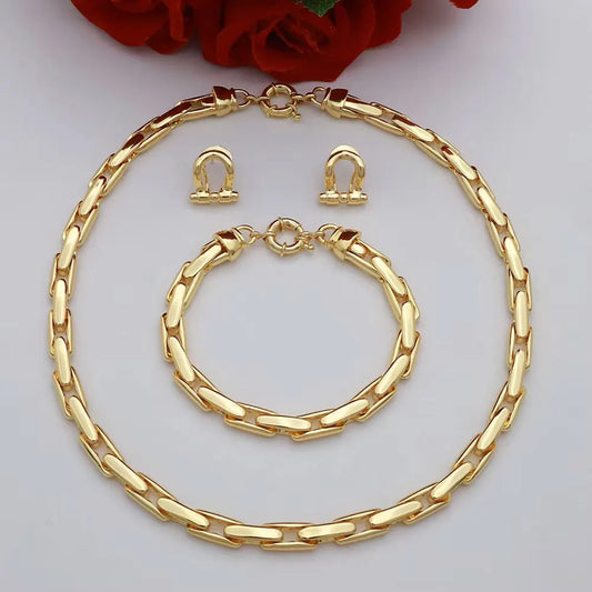 High Grade African Jewelry Women Necklace Bracelet Moderate Size Copper Earring Neck Chain 45CM Hip Hop Wholesale Accessories