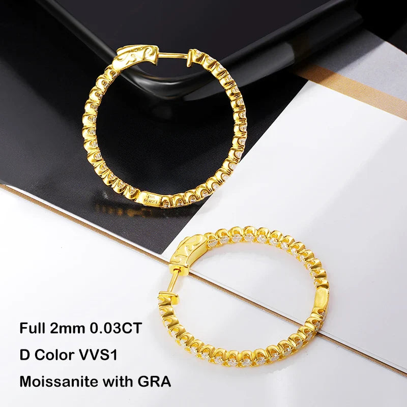 Luxury Designer D Color Full 2mm Moissanite Hoop Earrings For Women Party S925 Silver Plated 18K Gold Diamond Earring Gift