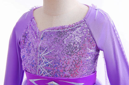 Frozen Cartoon Movie Elsa in Castle Purple Ball Gown with Long Train Princes Snow Queen Elsa Dress for Girls Role Play Halloween