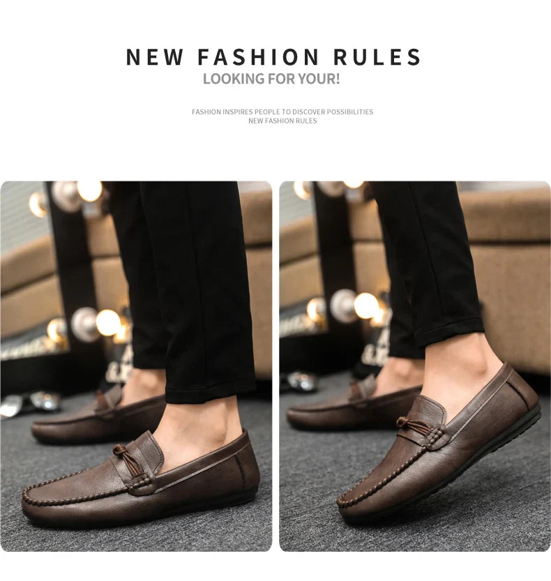 Classic Black Men's Leather Loafers Big Size 46 Slip on Shoes Man Office Shoes Comfortable Soft Flat Casual Shoes For Men