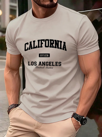 California Los Angeles Prints Mens T-Shirt Cotton Summer Short Sleeve Tops Soft Oversized O-Neck T Shirt Casual Male Clothes