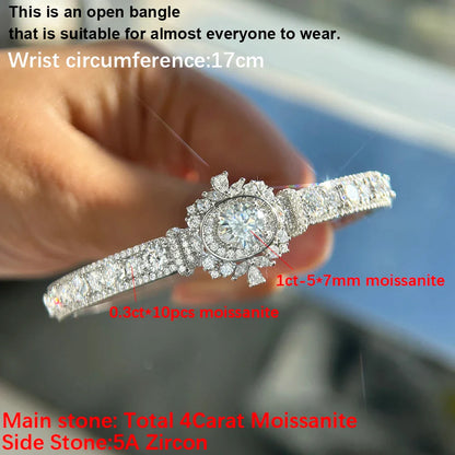 Luxury Moissanite Open Bangles 925 Sterling Silver GRA Certified Lab Diamonds Bracelets for Women Party Fine Jewelry Gifts