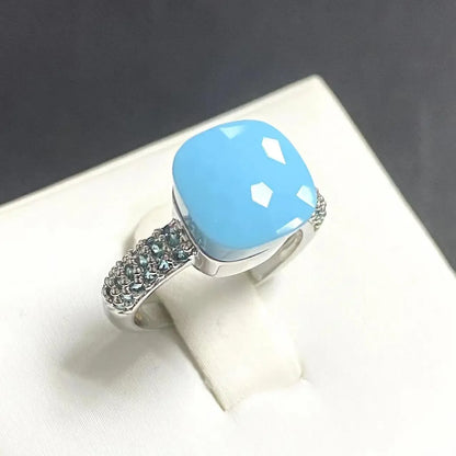 10.6mm Classic Ring for Women Light Blue Zircon Blue Topaz Candy Water Drop Crystal Ring Platinum Plated Jewelry Gift