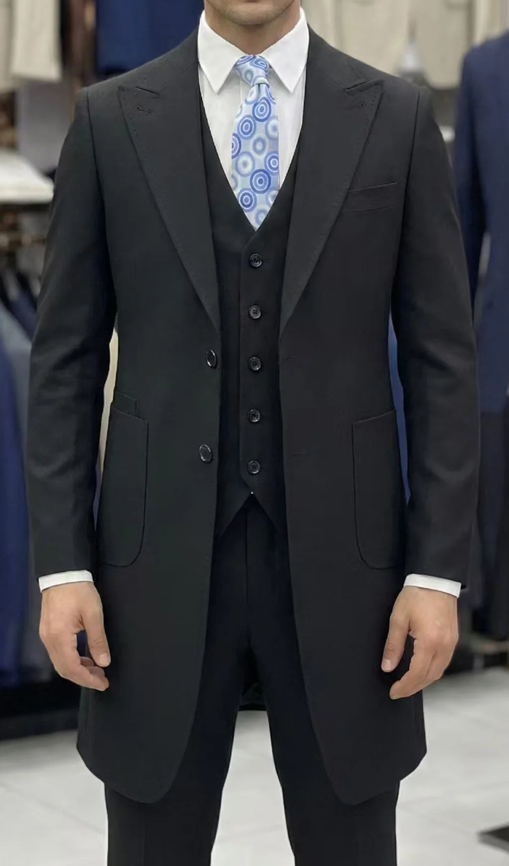 2026 New Fashion Men's Burgundy Blue 3-Piece Suit Long Blazer Vest Pants Set  Set Slim Fit Formal Wedding Groom
