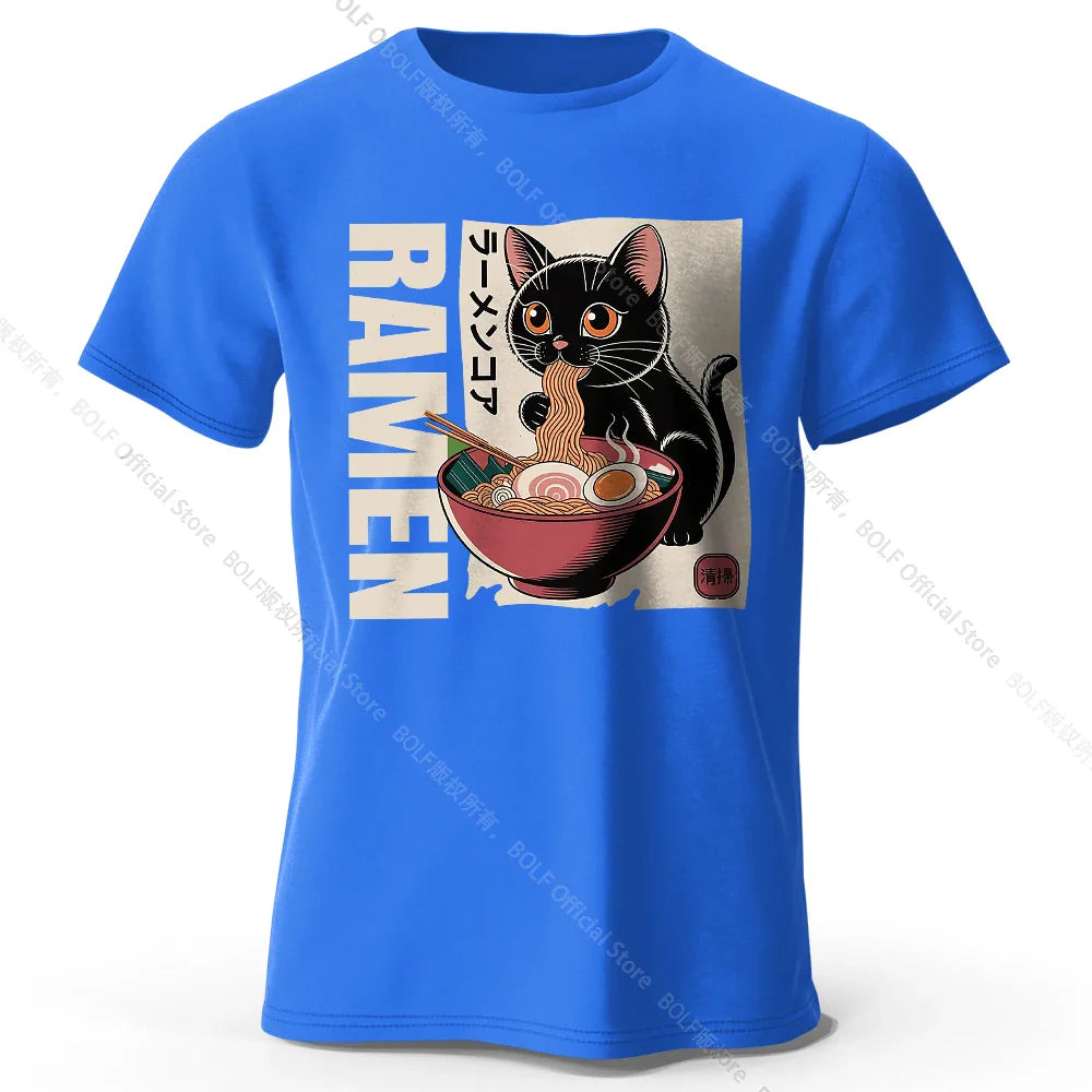 Men's Ramen Printed T-Shirt 100% Cotton Oversized Japanese Graphic Tees for Women Summer Tops Noodle Streetwear