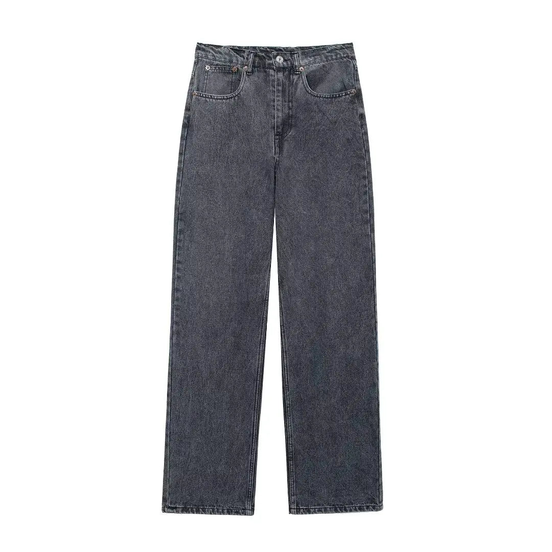 Women's Street Fashion Denim Blue Jeans Distressed Patchwork High Waist Zipper Fly Ripped Retro Long Pants