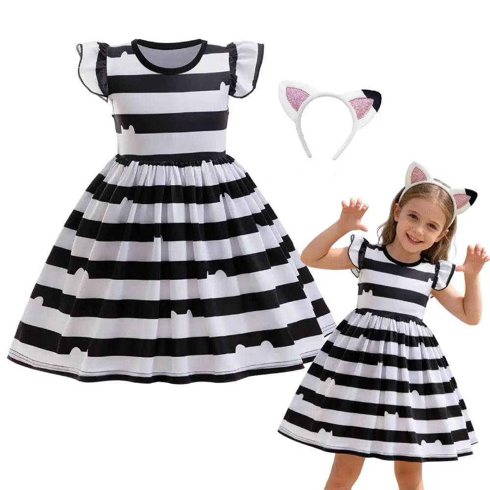 Vestido Estampado Floral Para Meninas Gabby Dollhouse Vestidos de Festa de Casamento e Tiara Vestido de Princesa Infantil Roupa de Menina