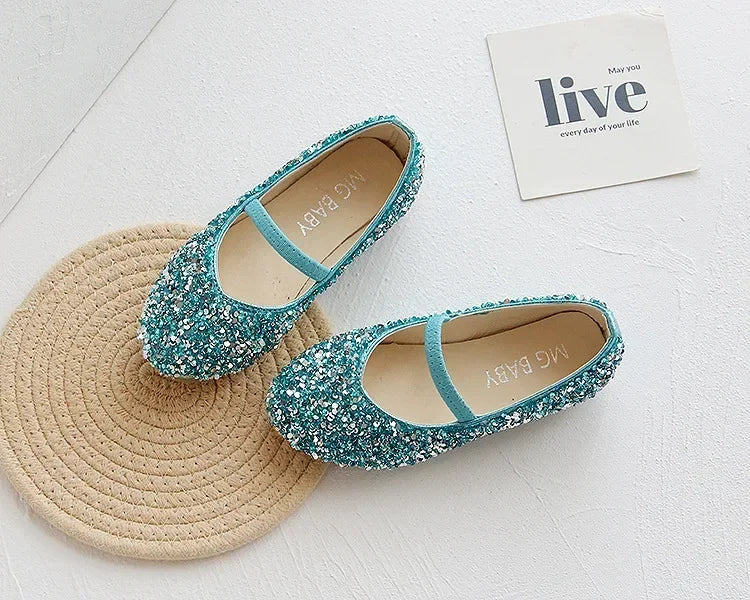 Children's 2025 new single shoe girls' fashion show sequined crystal shoes baby Baotou fashionable soft soled princess shoes