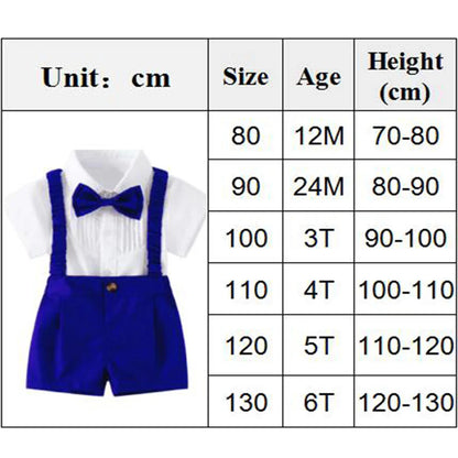 Summer Children's Clothing Short Sleeve Lapel Wrinkle Shirt with Solid Overalls Boy Gentleman Wedding Costume Cotton Kid Suit