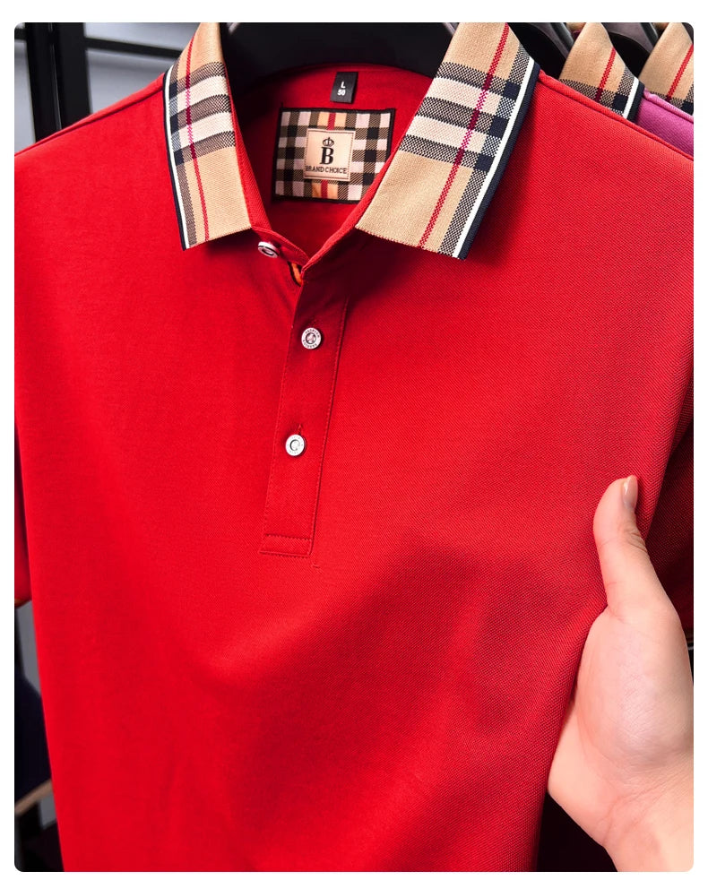 Luxury brand short sleeve polo shirt men fashionable simple solid color summer mercerized cotton breathable casual lapel T shirt