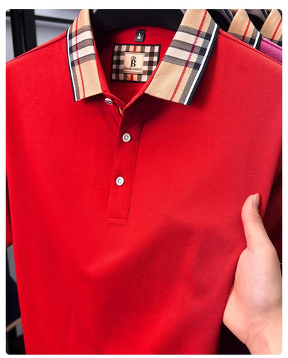 Luxury brand short sleeve polo shirt men fashionable simple solid color summer mercerized cotton breathable casual lapel T shirt