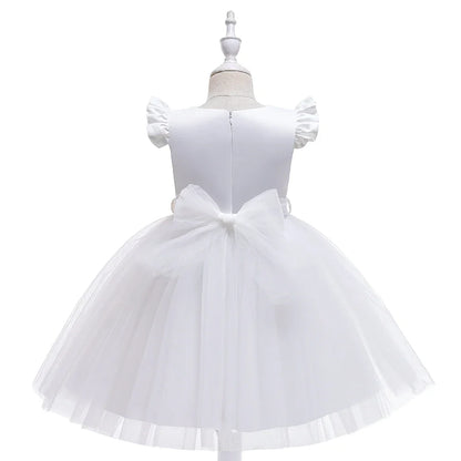 Summer Bow Wedding Party Girls Dress Elegant Tulle Bridesmaids Princess Evening Dresses for Girl Gala Birthday Host Prom Costume