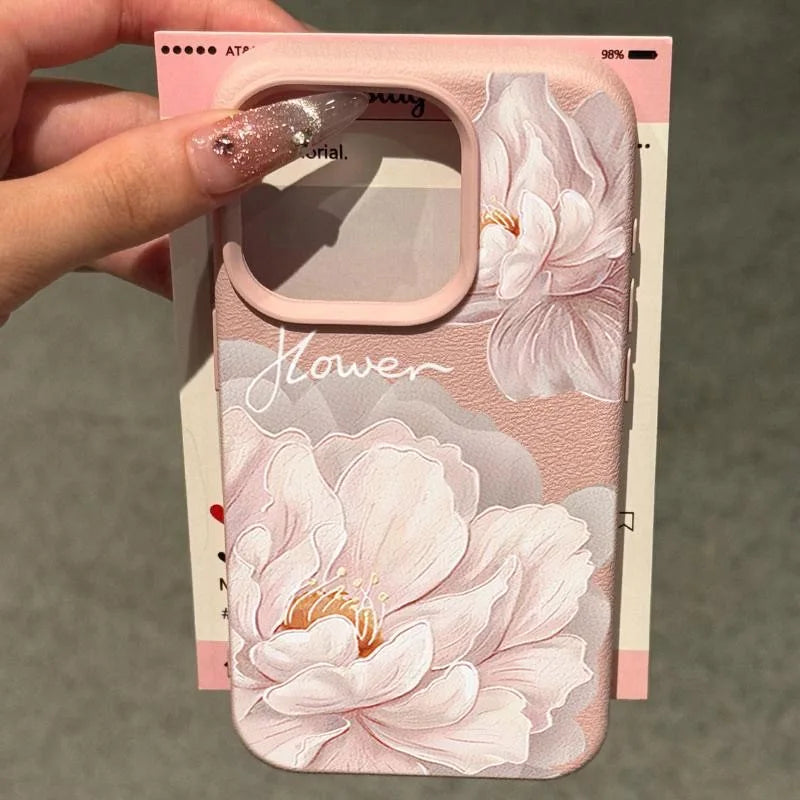 Diagonal Large Flower Phone Case For IPhone 16 15 14 13 Pro Max 11 12 13 Pro Cute Girl Creative Cover Case Funda Bumber 16 15 14