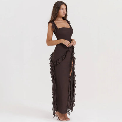 Sexy Summer Elegant Long Dresses For Women Backlesss Sexy Dress Red High Slit Streamer Vestidos Elegant Women's Party Dresses