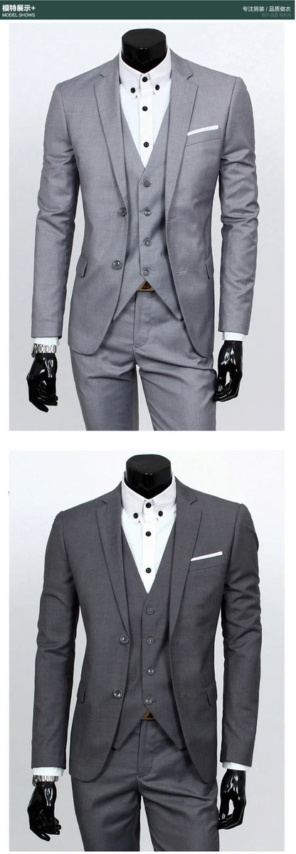 Groom Suit Men Three Piece Set British Style Slim Fit Wedding Suit Business Casual Summer