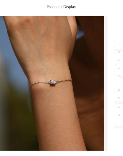 1CT Oval Moissanite Bracelet 925 Sterling Silver Trendy Temperament Link Chain Bracelet For Women Fine Jewelry