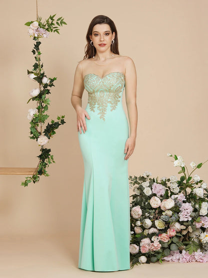Elegant Mermaid Evening Dress Women Golden Appliques Lace Royal Blue Sweetheart Illusion Wedding Party Prom Gowns Robe de Soiree