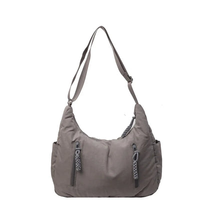 Summer Women Solid Color Shoulder Bag Fashion Lightweight Versatile Travel Crossbody Bag Commuter Nylon Large Capacity Hobo Bag