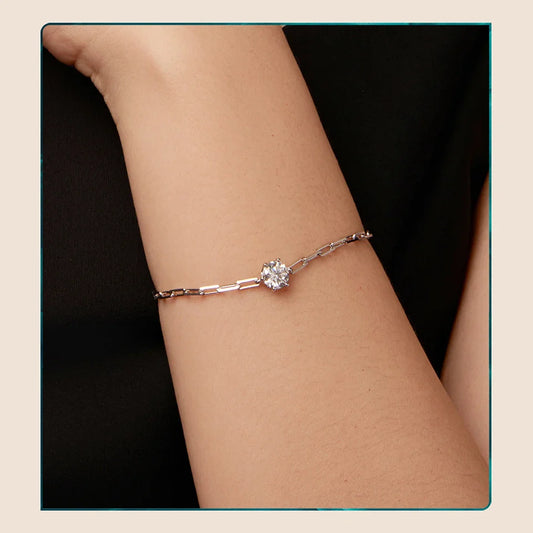 1CT Moissanite Bracelet 6-Prong Setting Adjustable Link Wrist Chain for Women 925 Sterling Silver Wife Mom Birthday Gift