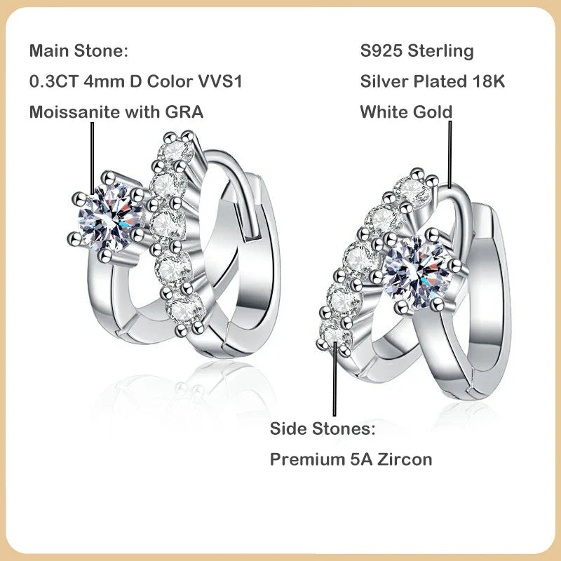 100% Real D Color 0.3CT 4mm Moissanite Hoop Earrings For Women S925 Sterling Silver Plated 18K White Gold Diamond Earring