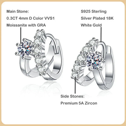 100% Real D Color 0.3CT 4mm Moissanite Hoop Earrings For Women S925 Sterling Silver Plated 18K White Gold Diamond Earring