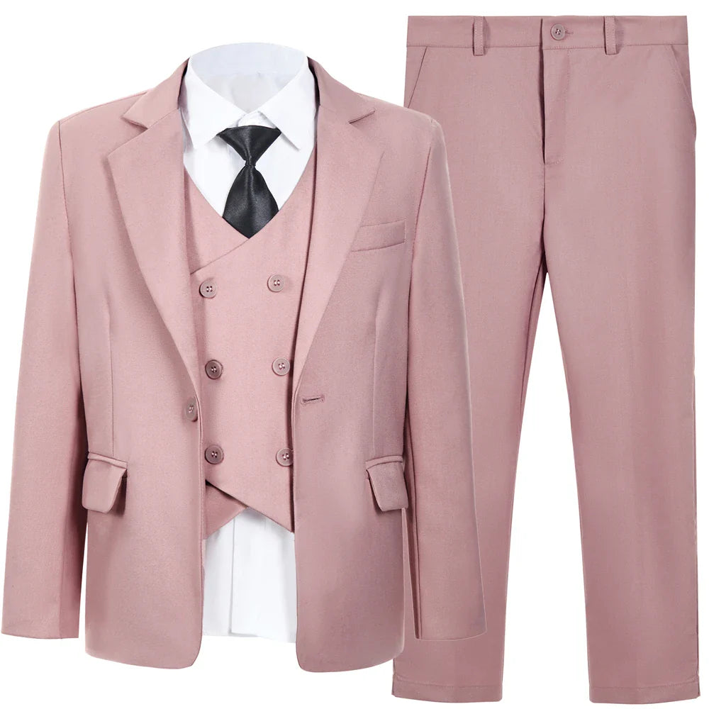Fashionable Brown Shawl Neck Children Tuxedo Set 3-14Y Elegant One Button Boys Suit 4 Pieces For Wedding Party Guest