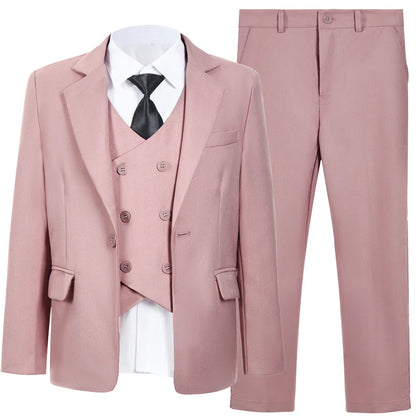 Fashionable Brown Shawl Neck Children Tuxedo Set 3-14Y Elegant One Button Boys Suit 4 Pieces For Wedding Party Guest