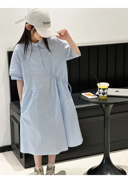 Girls' Dress Short Sleeve Fluffy High-End School Style Medium to Large Sizes Trendy Fashionable, Lightweight